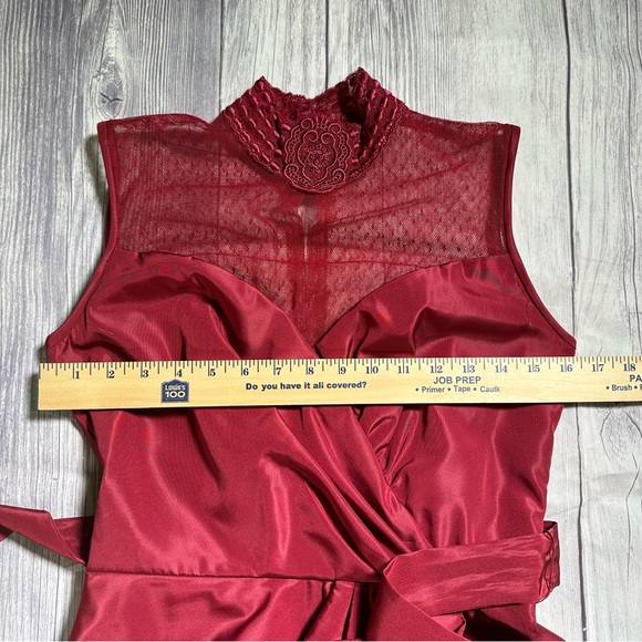 Vintage Burgundy 1980s Nylon and Lace Long Dress with Matching Shrug Jacket - Picture 11 of 15